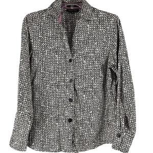 Foxcroft Wrinkle Free Shaped Fit Black White Button Down Shirt Top Blouse Size 6